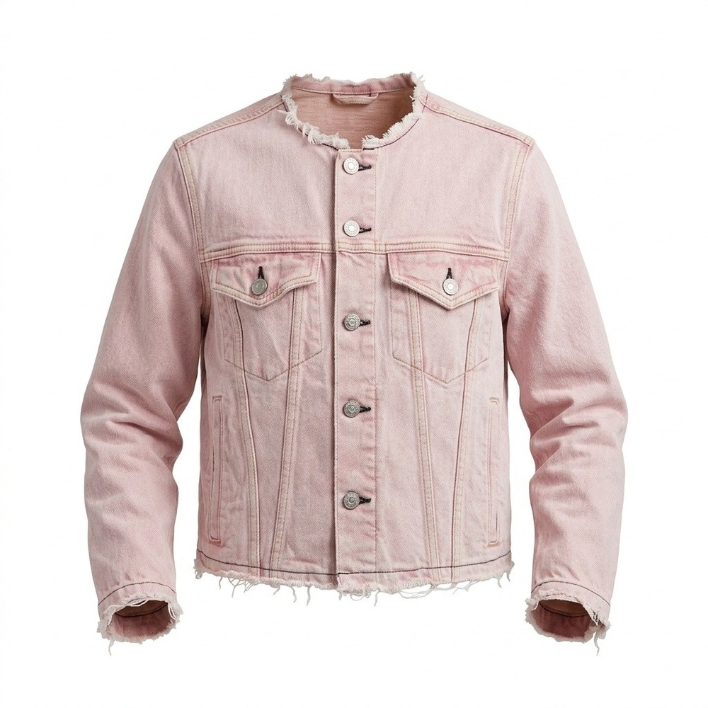 AMO Denim Elaine Sea Salt Pink Collarless Jacket Black Stitch Archival Piece S